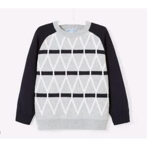 Jacadi Paris Boys Sweater Size 12A (12y) Geometric Wool Blend Navy Gray Pullover